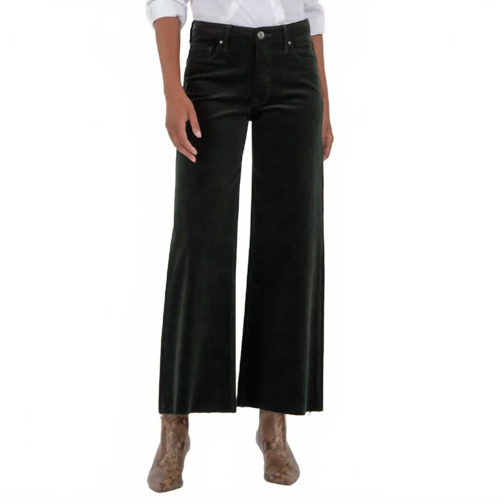 NEW KUT FROM THE KLOTH women's wide leg raw hem corduroy pants in black
